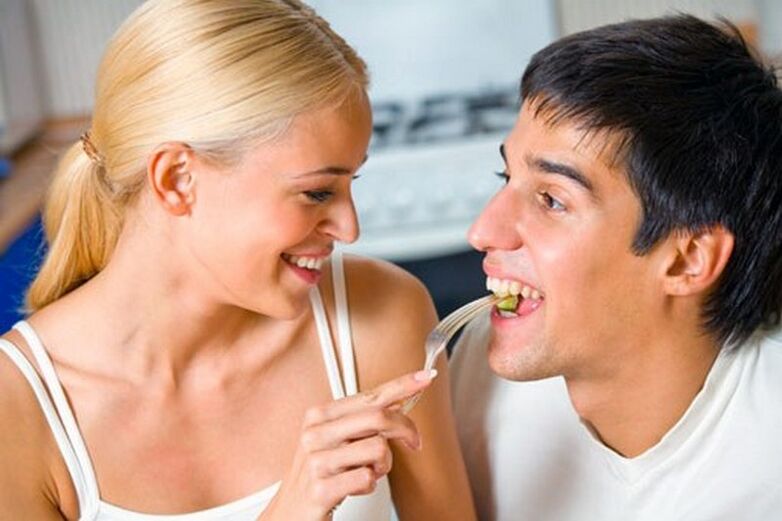 the woman gives the man products to stimulate potency